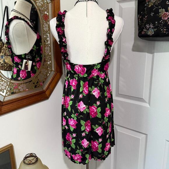 NWT Smart & Sexy Black & Pink Floral Pattern Ruffle Strap Lingerie Chemise Slip - Picture 4 of 7